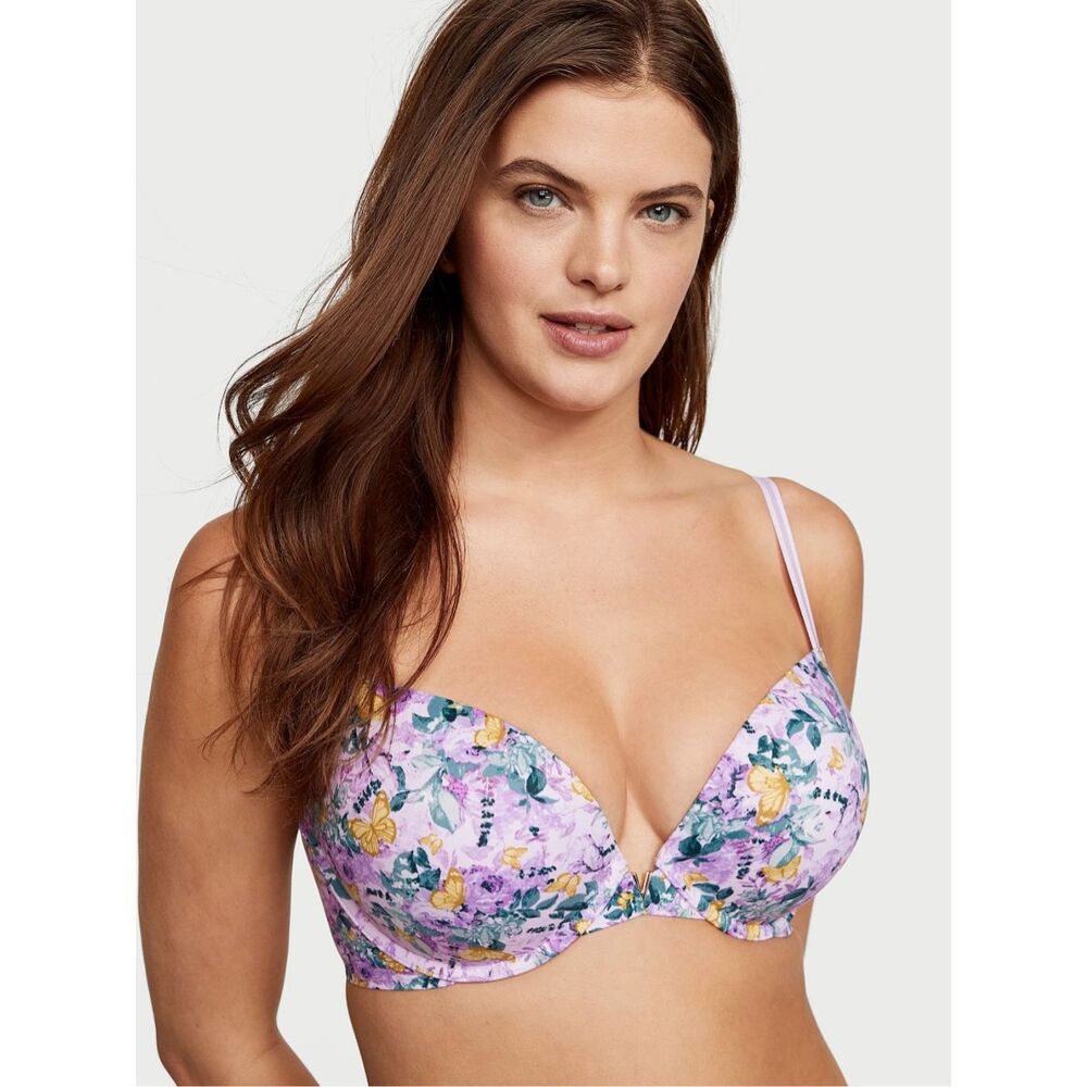 Victoria's Secret PUSH-UP Bra 38 DDD Feedom Cloud Periwinkle Floral Butterfly 🦋